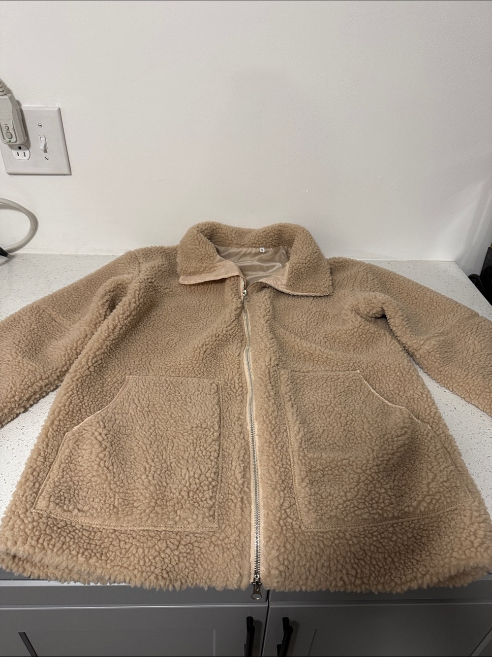 Beige Teddy Sherpa Zip Jacket